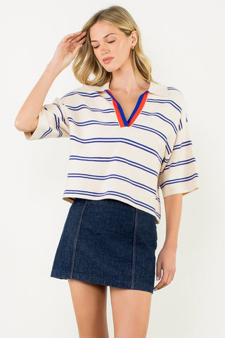 Short Sleeve Striped Knit Top