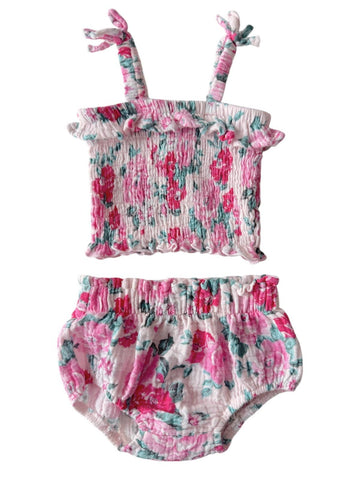 Muslin Smocked Ruffle Top & Bloomer, Pink Splendor