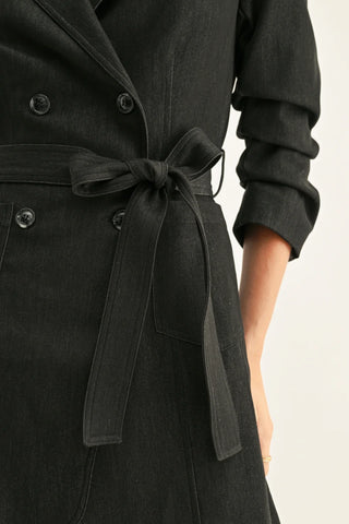AR | Lyanna Pleated 3/4 Sleeves Chambray Blazer Dress in Charcoal