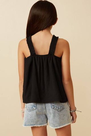 Hayden | Girls Button Detail Ruffle Strap Tank