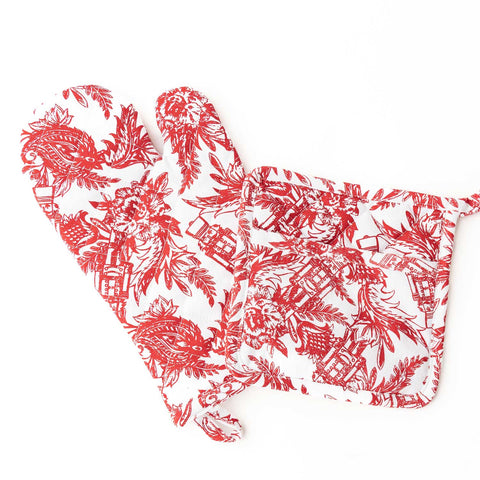 Nutcracker Toile Oven Mitt & Potholder Set
