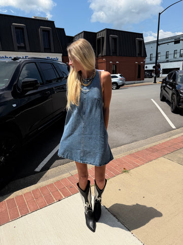 Halter Neck Sleeveless Denim Dress