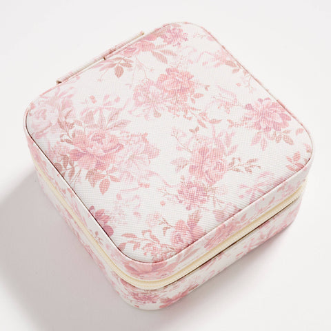 Floral Travel Jewelry Box with Mirror – Compact Organizer for Rings, Earrings & Necklaces