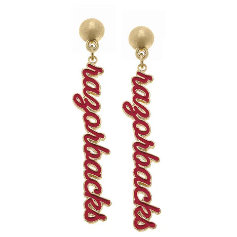 Arkansas Razorback Dangle Gold Earring