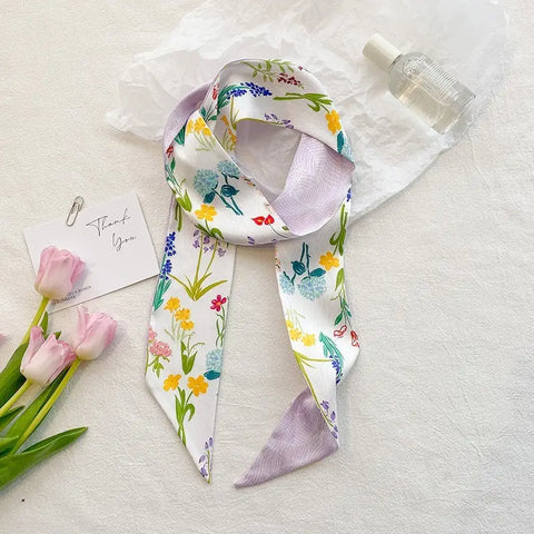 Soft Silky Skinny Twilly in Floral Print