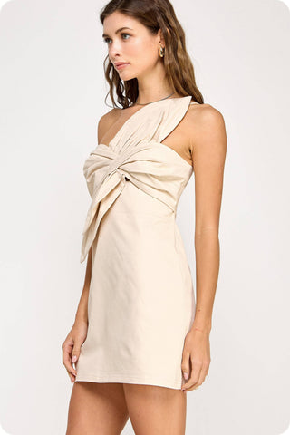 Knotted Flower Bow Mini Dress