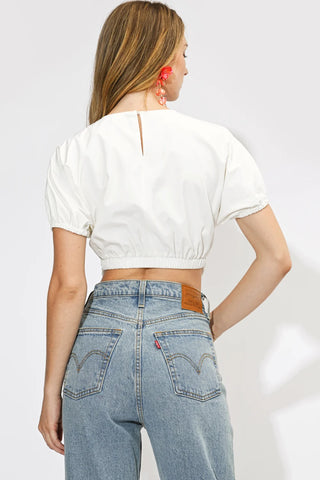 AR | Freya Crochet Detail Short Sleeve Crop Top in White
