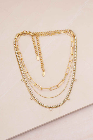Mixed 18k Gold Plated Chain and Crystal Necklace Set