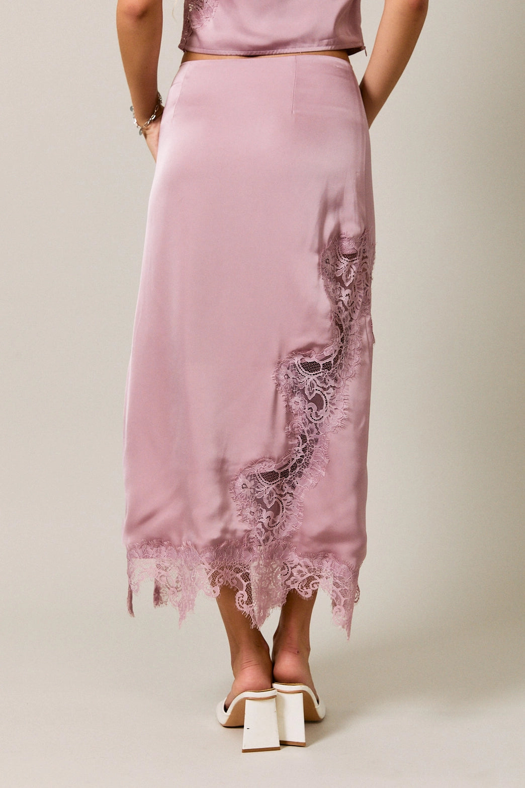 Lace Trim Detail Midi Skirt
