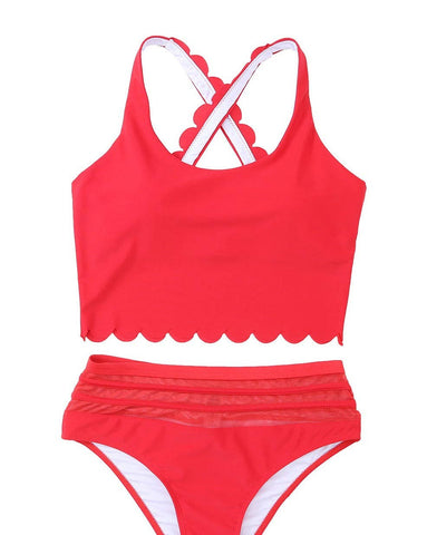 Scalloped Criss Cross Bikini Swimsuit