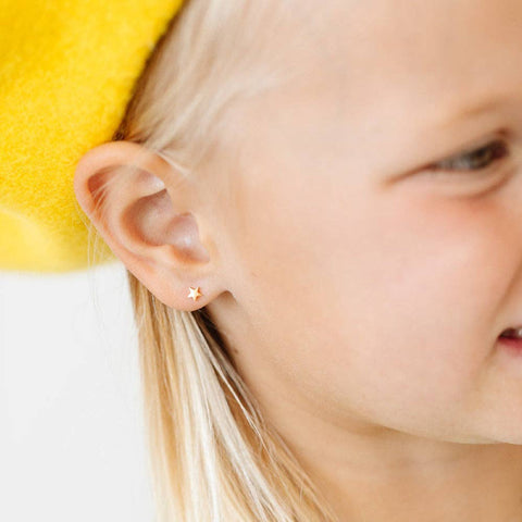 Mini Star Stud Earrings - Hypoallergenic, Flat Back, Girl