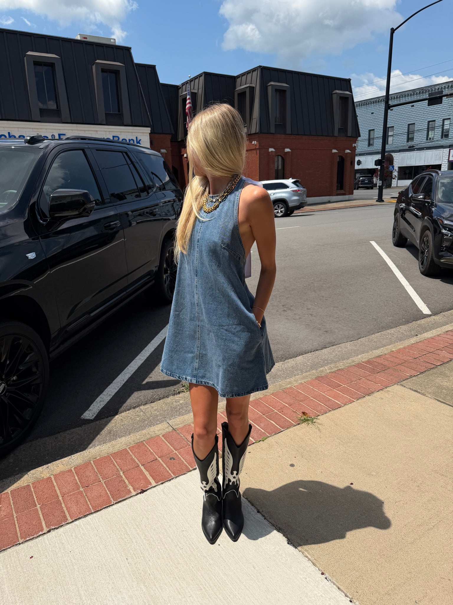 Halter Neck Sleeveless Denim Dress
