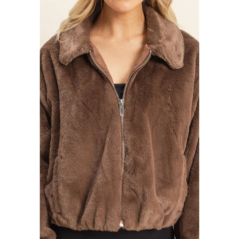 Faux Fur Zip Up Jacket