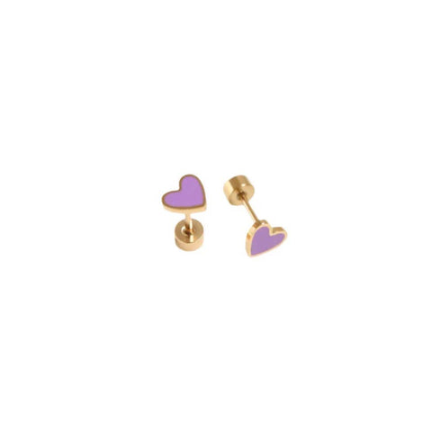Enamel Heart Stud Earring - Hypoallergenic, Flat Back, Girl