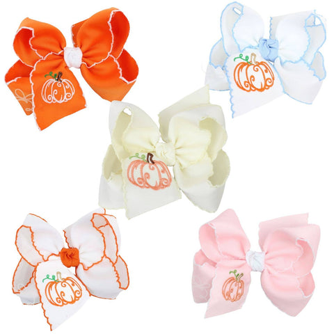 Embroidered Pumpkin Crochet Edge Bow