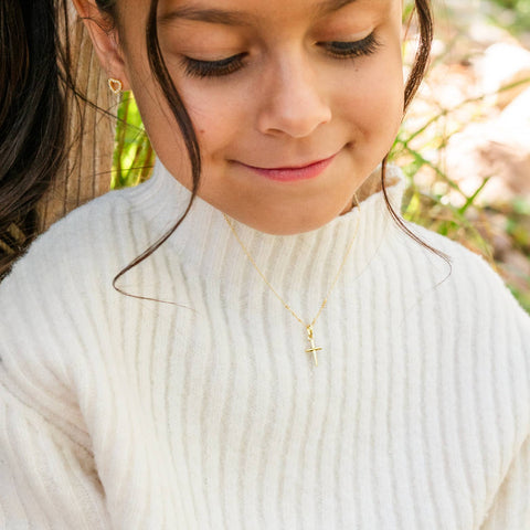 Children's 14K Gold-Plated Cross Necklace Baptism, Communion