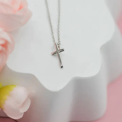 Girls Sterling Silver Cross Charm Necklace