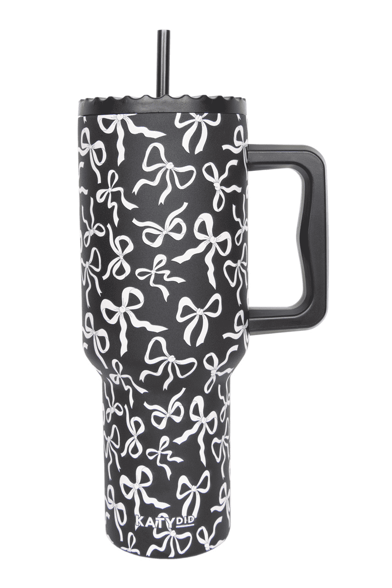 Katydid | Black & White Bows All Over 38 Oz Drink Tumbler