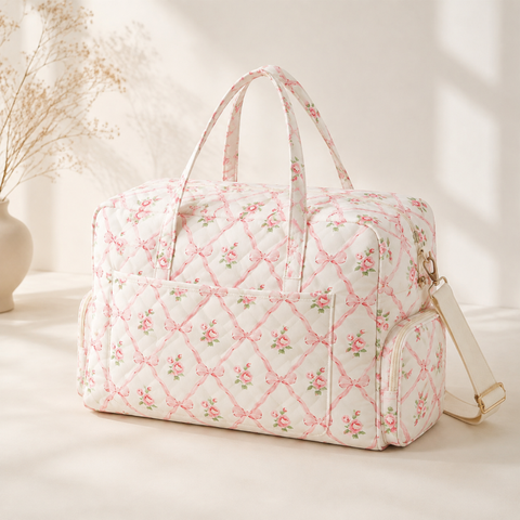 CouldNook Floral Quilted Travel Bag Set - Bow Print Organizers