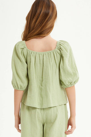 Good Girl |Balloon Sleeves Cotton Gauze Blouse Top