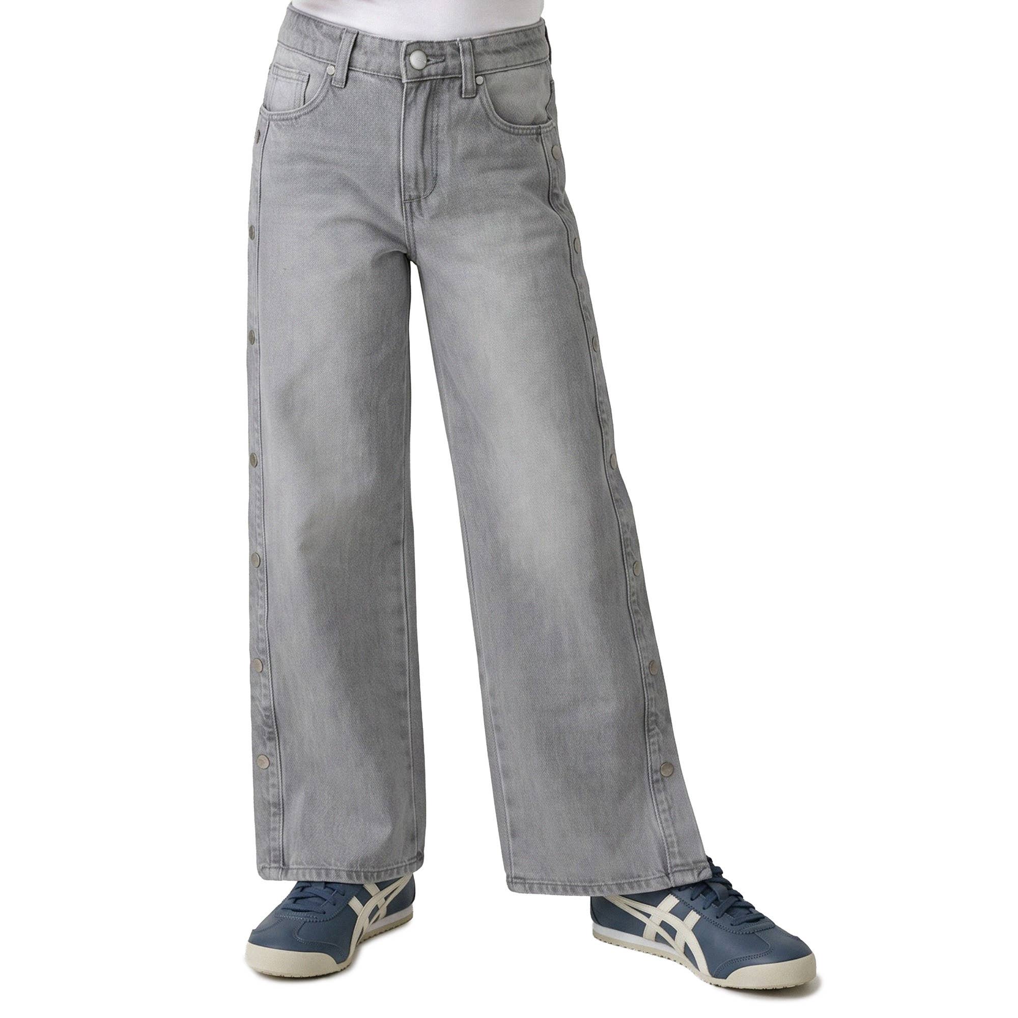Girls Mia Wide Leg Side Snap Jeans