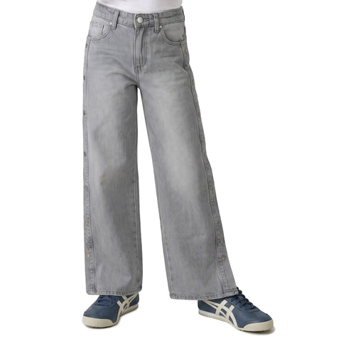 Girls Mia Wide Leg Side Snap Jeans