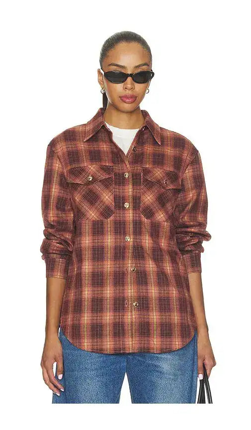 Elodie | Henrietta Plaid Shirt in Mauve Brown