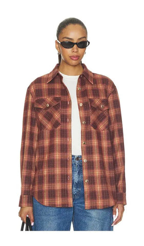 Elodie | Henrietta Plaid Shirt in Mauve Brown