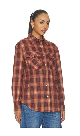 Elodie | Henrietta Plaid Shirt in Mauve Brown