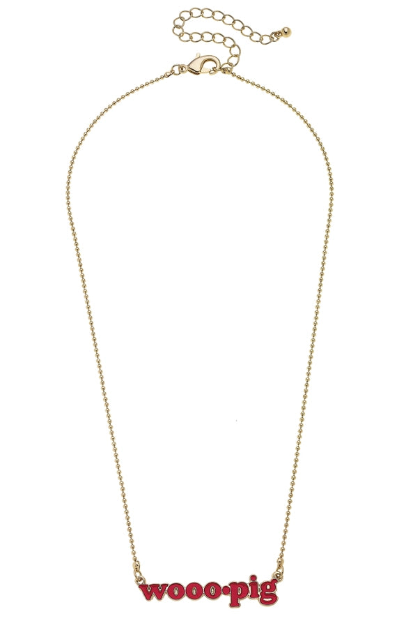Arkansas Razorback Slogan Gold Necklace