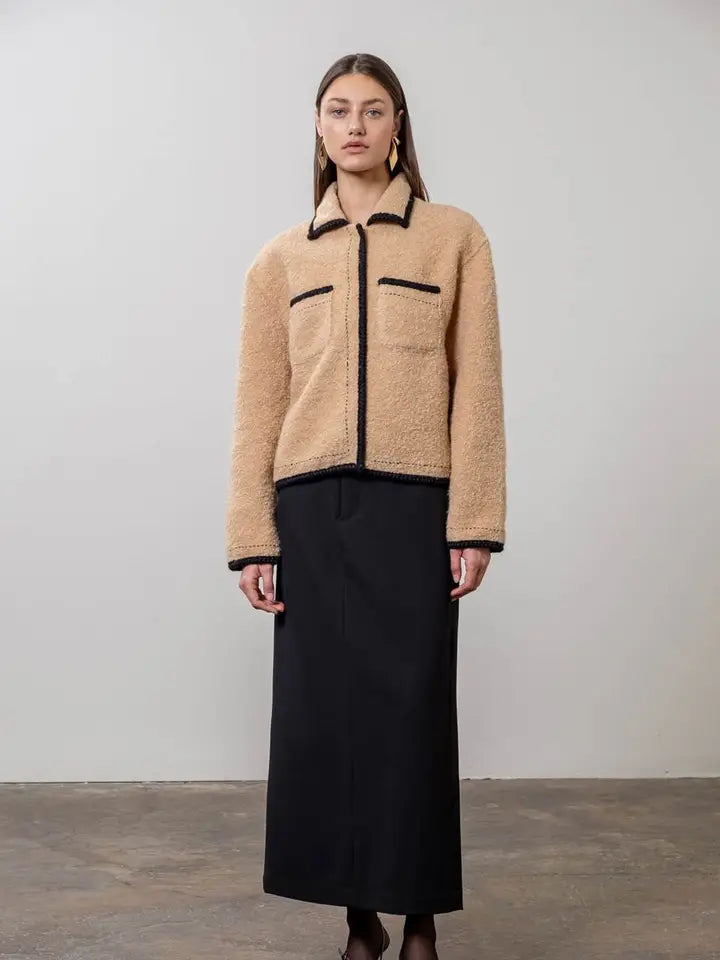 Faux Sherpa Contrast Edge Jacket