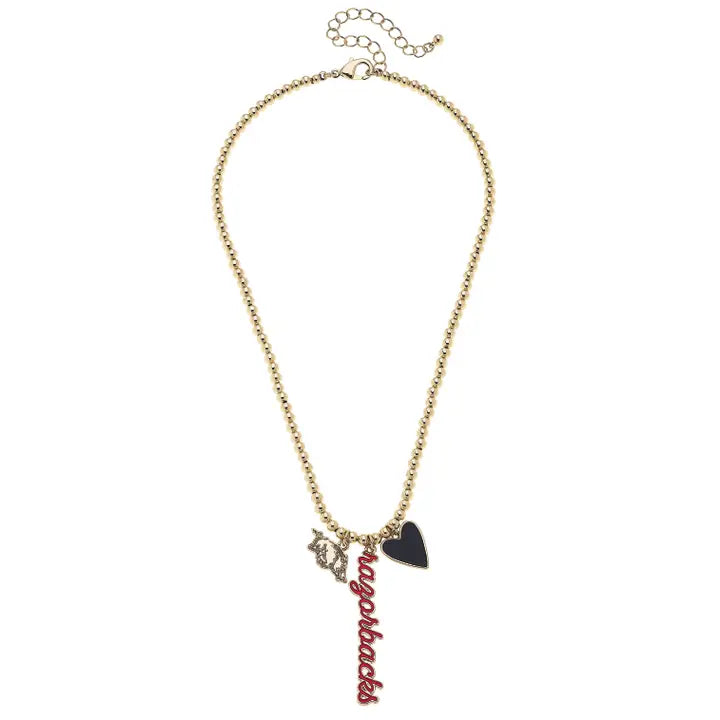 Arkansas Razorback Ball Bead Charm Necklace
