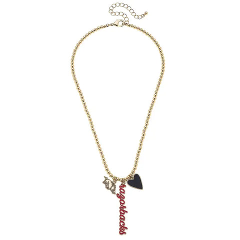 Arkansas Razorback Ball Bead Charm Necklace