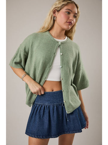 Short Sleeve Crew Neck Sweater Cardigan