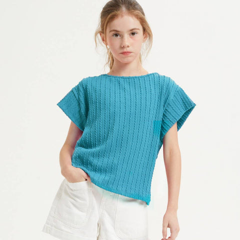 Good Girl | Embossed Ribbed Knit Cap Sleeve Top