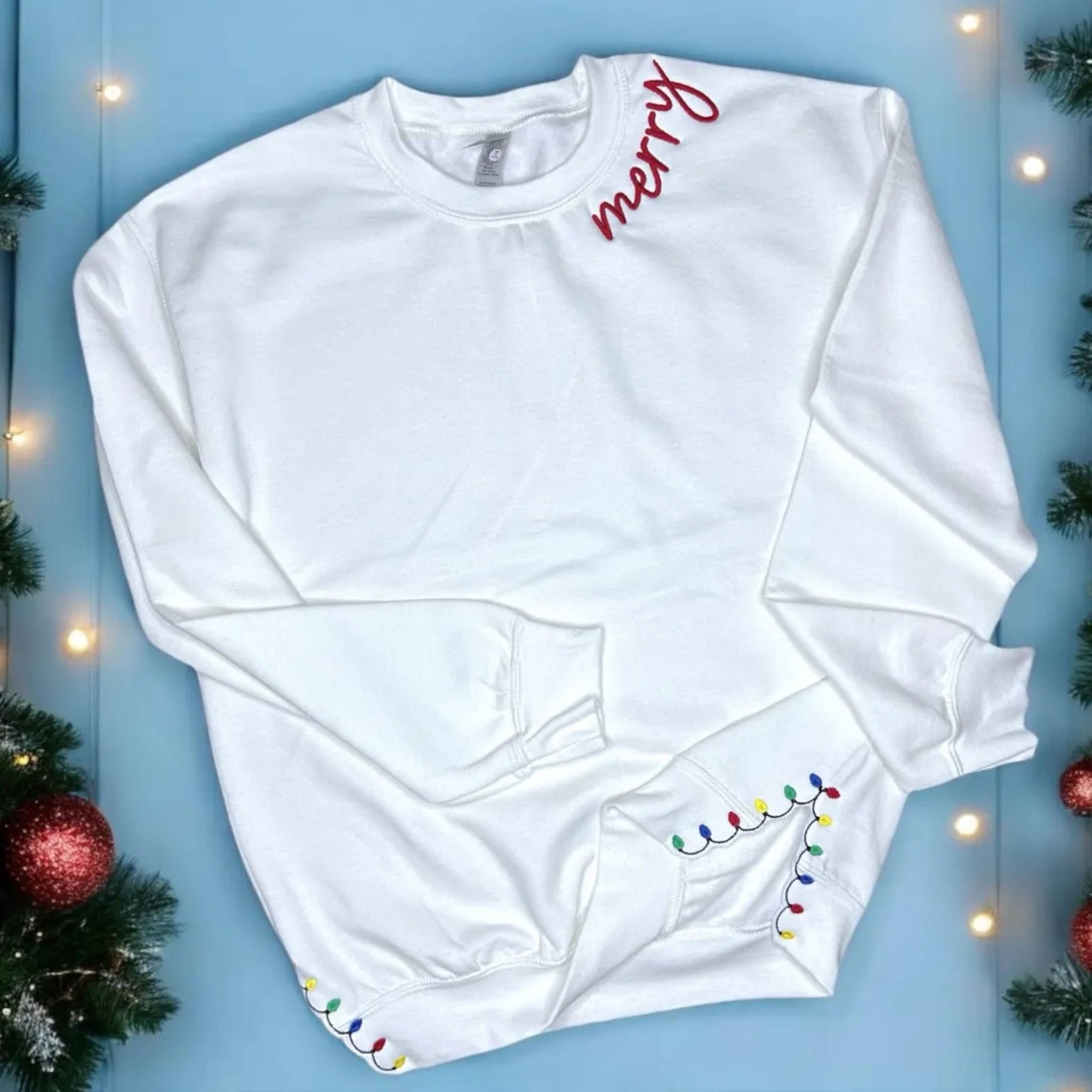 Christmas Lights  Embroidered Sweatshirt