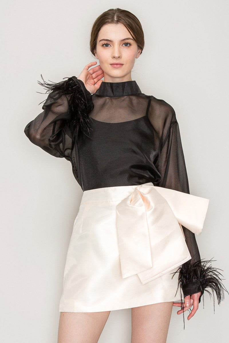 INA | Satin High Waist Side Bow Mini Skirt