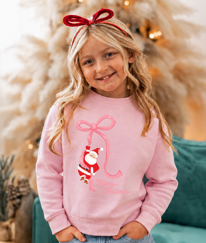 Santa Ribbon | Girls Christmas Holiday Sweatshirt