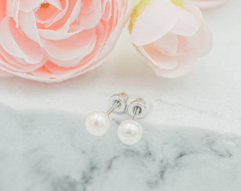Sterling Silver Screw-Back White Pearl Earrings