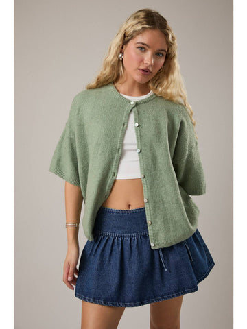 Short Sleeve Crew Neck Sweater Cardigan