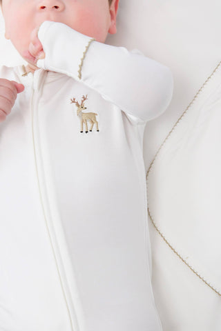 Deer Pip Embroidered Zip Romper
