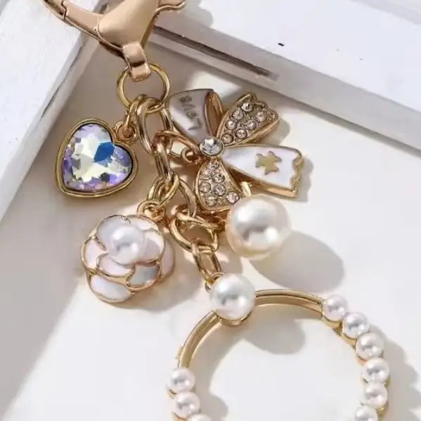 Heart, Flower, and Ring Pendant Purse Charm