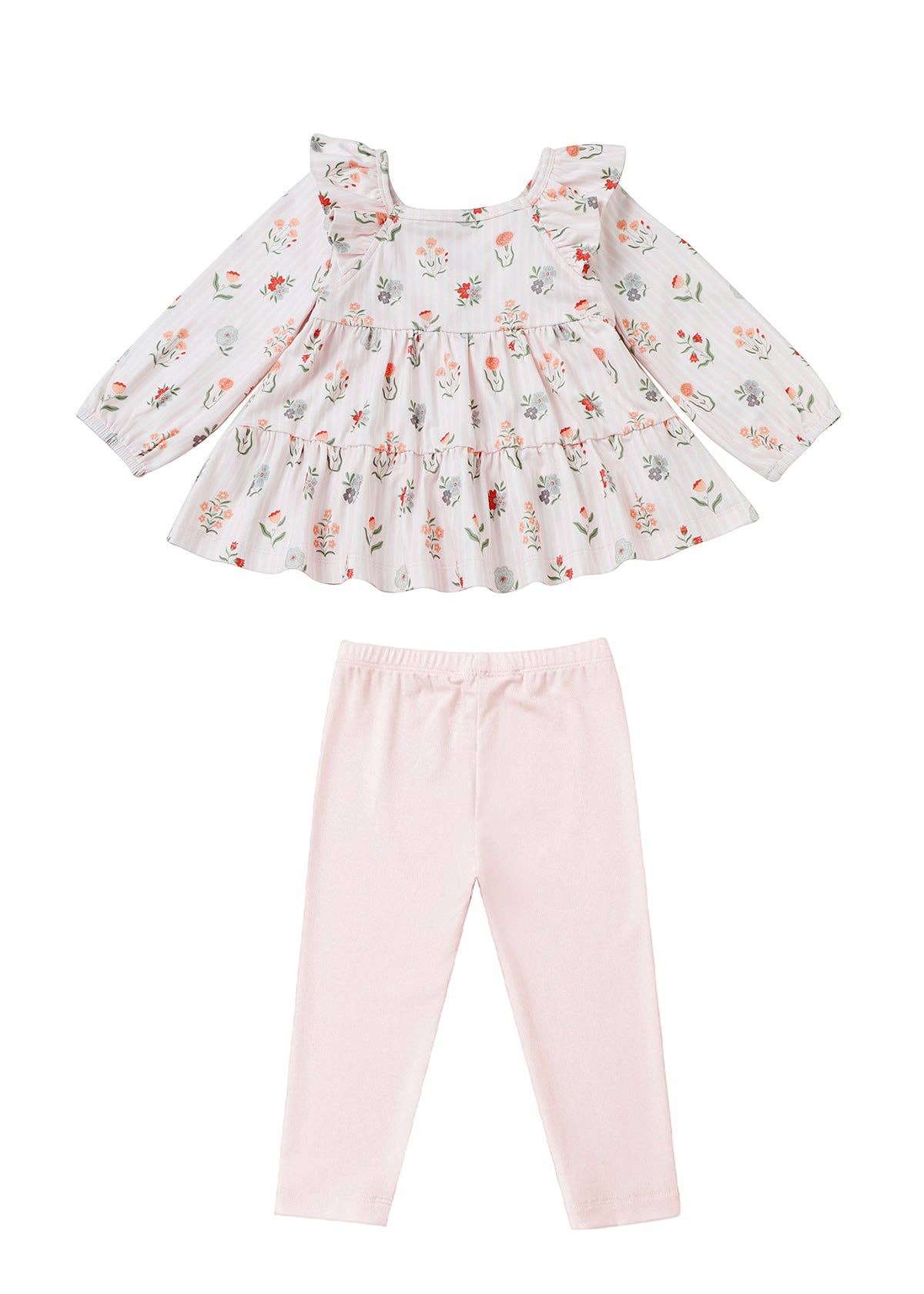 Amelia Rose Long Sleeve Floral Tiered Ruffle Top and Legging Set