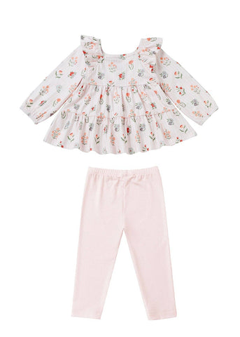 Amelia Rose Long Sleeve Floral Tiered Ruffle Top and Legging Set