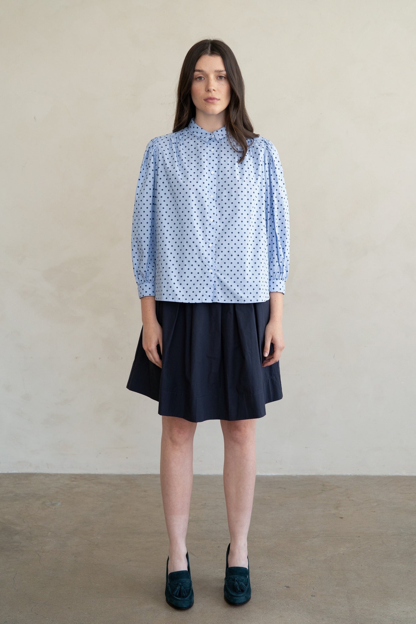 Elle Grey | Polka Dot Puff Sleeve Blouse