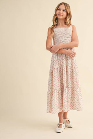 Tween Girls Smocked Tiered Midi Dress