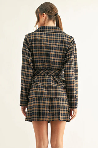 AR | Nora Double Breasted Half Trench Jacket in Navy/Mustard