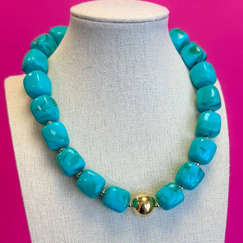 Turquoise Beaded Necklace W/ Gold Bead