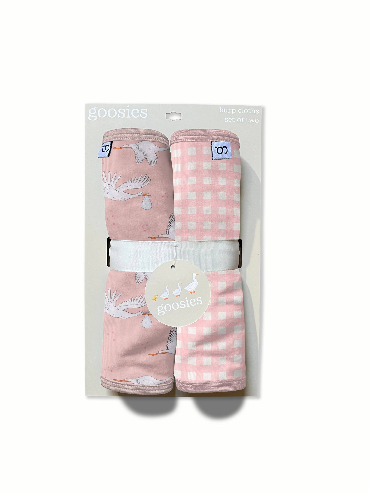 Baby Girl Pink Storks/Gingham Burp Cloth Set