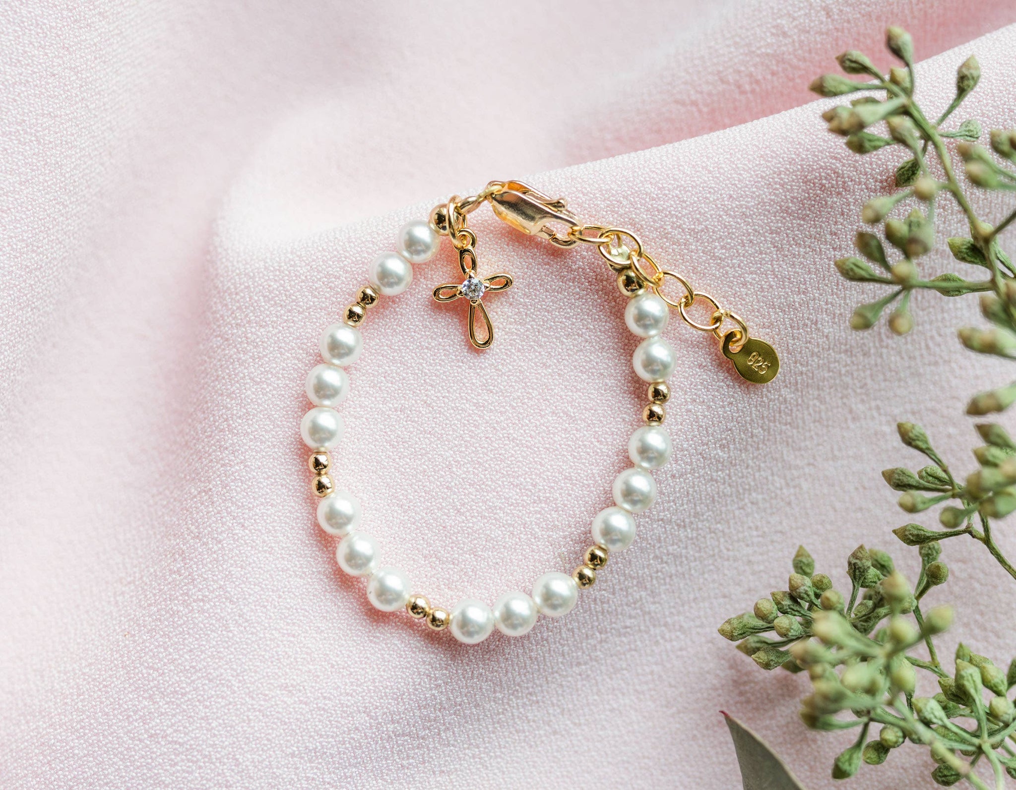 14K Gold-Plated Baby Cross Bracelet - Baptism Communion Gift
